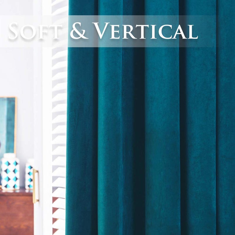 StangH Room Darkening Velvet Curtains - Thick Soft Grommet Top Drapes Stylish Home Decoration Panels for Dining Living Room/Kitchen/Bedroom, Teal, W52 inch x L72 inch, 2 Panels - Image 4